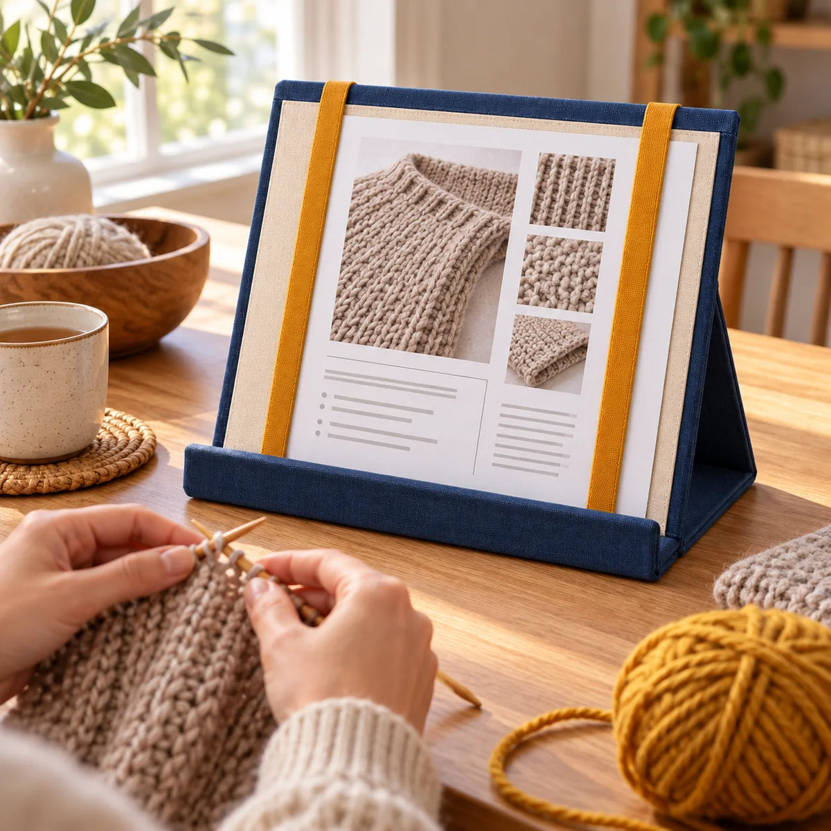 Fold-Up Pattern Page Stand — in use
