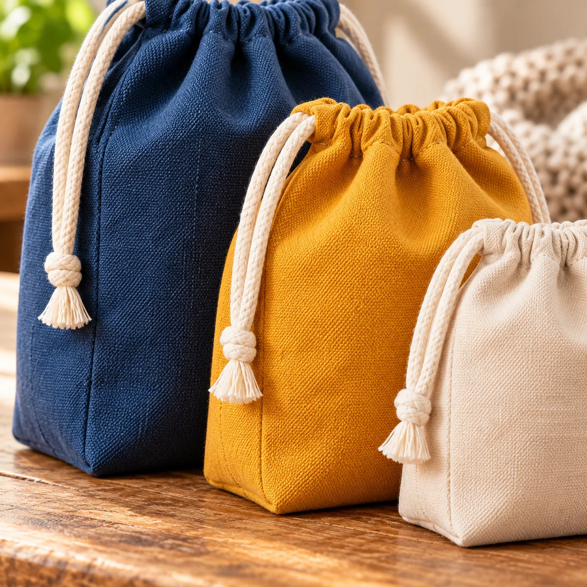 Drawstring Project Pouch Trio — detail