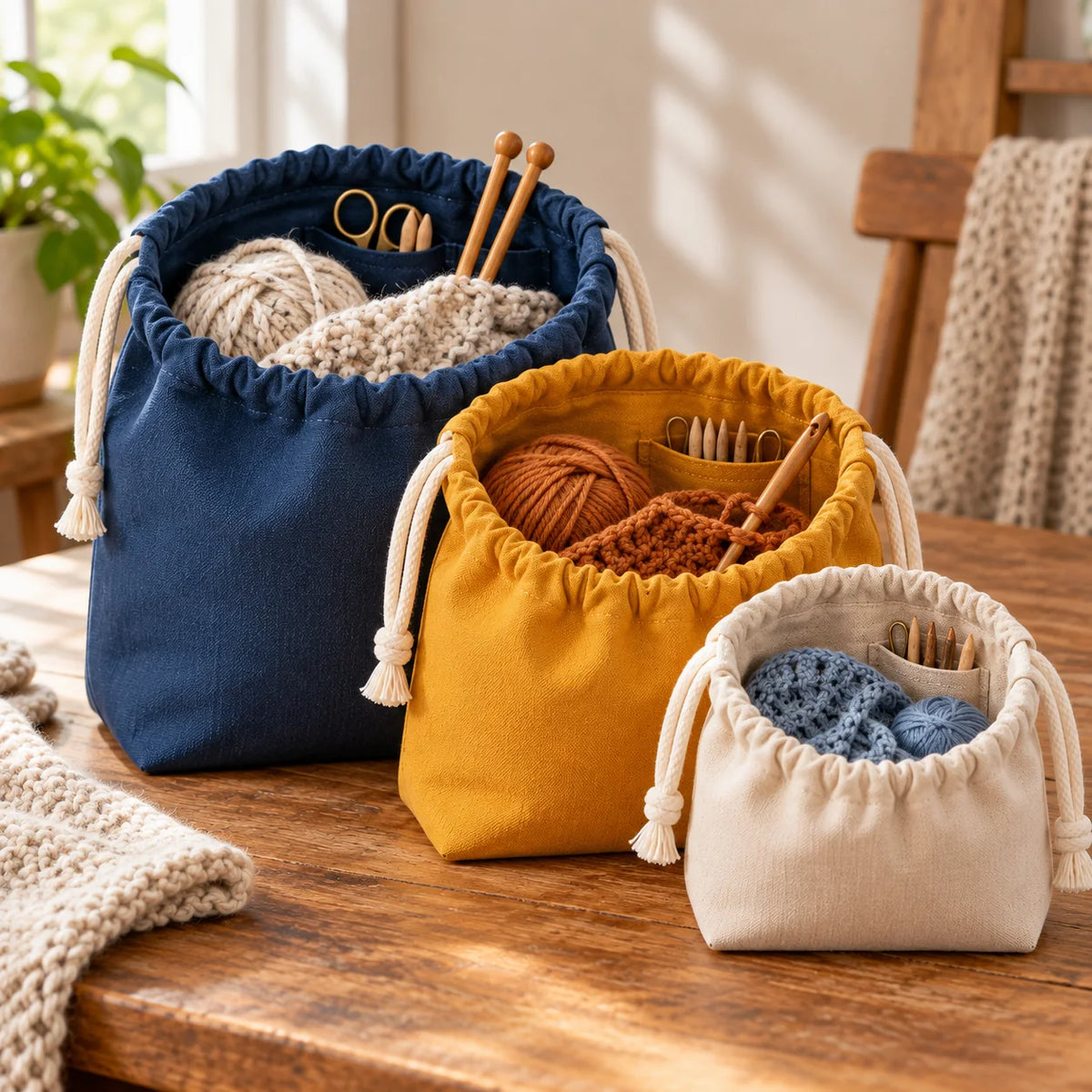 Drawstring Project Pouch Trio — function